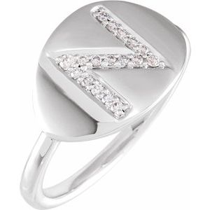 14K White 1/10 CTW Natural Diamond Initial N Ring - BN & CO JEWELRY