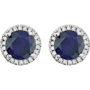 14K White Lab-Grown Blue Sapphire & 1/8 CTW Natural Diamond Earrings - BN & CO JEWELRY