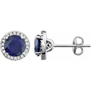 14K White Lab-Grown Blue Sapphire & 1/8 CTW Natural Diamond Earrings - BN & CO JEWELRY