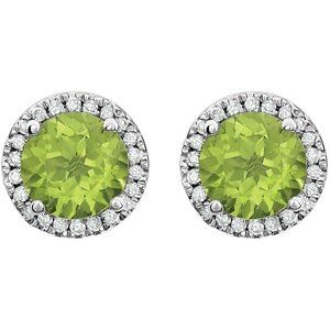 14K White Natural Peridot & 1/8 CTW Natural Diamond Earrings - BN & CO JEWELRY