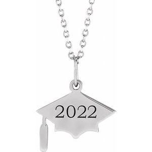 14K White Engravable Graduation Cap 16-18" Necklace - BN & CO JEWELRY