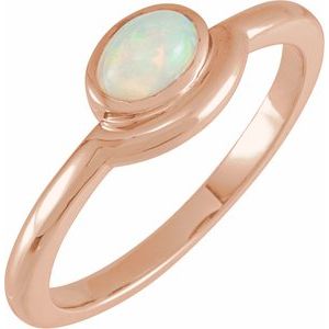 14K Rose Natural White Ethiopian Opal Bezel-Set Cabochon Ring - BN & CO JEWELRY