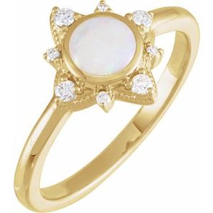 14K Yellow Natural Opal & 1/10 CTW Natural Diamond Halo-Style Ring - BN & CO JEWELRY