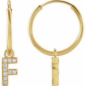 14K Yellow .04 CTW Natural Diamond Single Initial F Hoop Earring - BN & CO JEWELRY