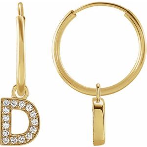 14K Yellow .05 CTW Natural Diamond Single Initial D Hoop Earring - BN & CO JEWELRY