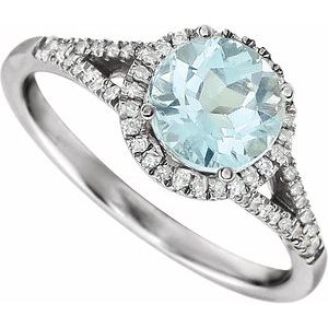 14K White Natural Aquamarine & 1/5 CTW Natural Diamond Ring - BN & CO JEWELRY