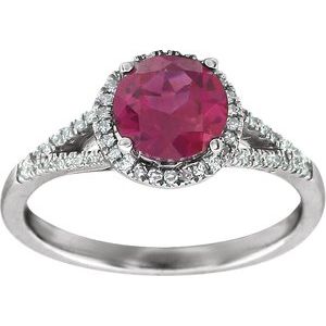 14K White Lab-Grown Ruby & 1/6 CTW Natural Diamond Ring - BN & CO JEWELRY