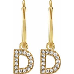 14K Yellow .05 CTW Natural Diamond Single Initial D Hoop Earring - BN & CO JEWELRY