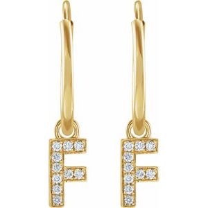 14K Yellow .04 CTW Natural Diamond Single Initial F Hoop Earring - BN & CO JEWELRY