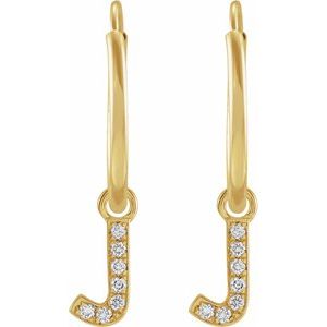 14K Yellow .025 CTW Natural Diamond Single Initial J Hoop Earring - BN & CO JEWELRY