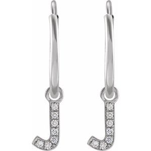 14K White .025 CTW Natural Diamond Single Initial J Hoop Earring - BN & CO JEWELRY