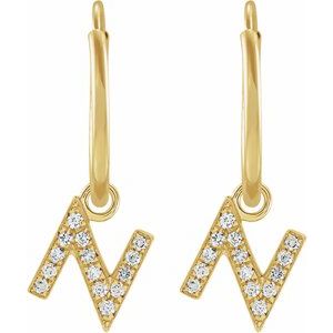 14K Yellow .05 CTW Natural Diamond Single Initial N Hoop Earring - BN & CO JEWELRY