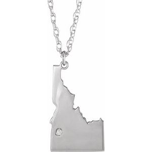 Rhodium-Plated Sterling Silver Idaho .015 CT Diamond State with Accented City Necklace - BN & CO JEWELRY