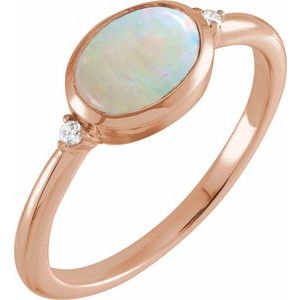 14K Rose Natural White Ethiopian Opal & .03 CTW Natural Diamond Ring - BN & CO JEWELRY