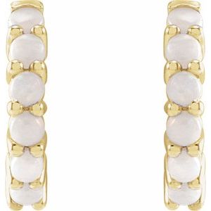 14K Yellow 12.2 mm Natural White Opal Huggie Hoop Earrings - BN & CO JEWELRY