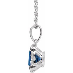 14K White Lab-Grown Blue Sapphire & .05 CTW Natural Diamond 18" Necklace - BN & CO JEWELRY