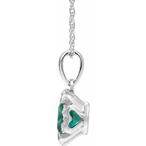 14K White Lab-Grown Emerald & .05 CTW Natural Diamond 18" Necklace - BN & CO JEWELRY