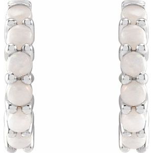 14K White 12.2 mm Natural White Opal Huggie Hoop Earrings - BN & CO JEWELRY