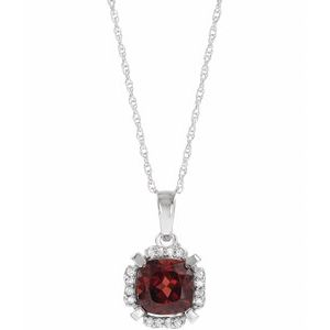 14K White Natural Mozambique Garnet & .05 CTW Natural Diamond 18" Necklace - BN & CO JEWELRY