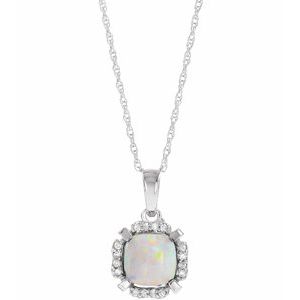 14K White Lab-Grown Opal & .05 CTW Natural Diamond 18" Necklace - BN & CO JEWELRY