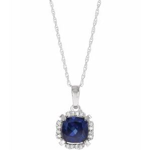 14K White Lab-Grown Blue Sapphire & .05 CTW Natural Diamond 18" Necklace - BN & CO JEWELRY