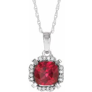 14K White Lab-Grown Ruby & .05 CTW Natural Diamond 18" Necklace - BN & CO JEWELRY
