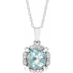 14K White Natural Aquamarine & .05 CTW Natural Diamond 18" Necklace - BN & CO JEWELRY
