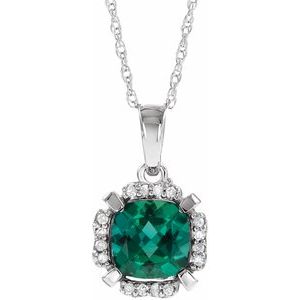 14K White Lab-Grown Emerald & .05 CTW Natural Diamond 18" Necklace - BN & CO JEWELRY