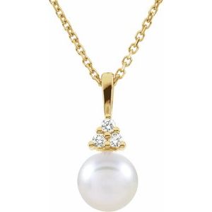 14K Yellow Cultured White Akoya Pearl & .05 CTW Natural Diamond Necklace - BN & CO JEWELRY