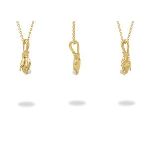 14K Yellow Cultured White Seed Pearl Buddha Hand 16-18" Necklace - BN & CO JEWELRY