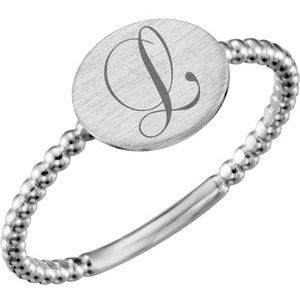 14K White Oval Engravable Beaded Ring - BN & CO JEWELRY