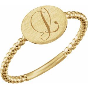 14K Yellow Oval Engravable Beaded Ring - BN & CO JEWELRY