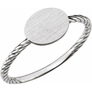 14K White Oval Engravable Rope Ring - BN & CO JEWELRY