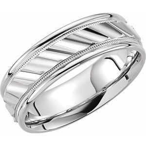 14K White 6.75 mm Ridged Band with Milgrain Size 8 - BN & CO JEWELRY
