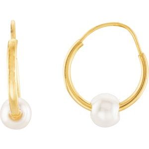 14K Yellow Youth Freshwater Cultured Pearl Huggie Earrings - BN & CO JEWELRY