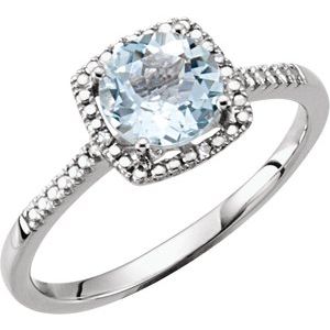 Sterling Silver Natural Aquamarine & .01 CTW Natural Diamond Ring - BN & CO JEWELRY