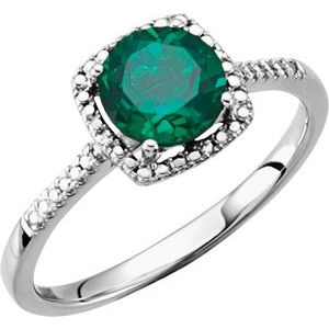 Sterling Silver Lab-Grown Emerald & .01 CTW Natural Diamond Ring - BN & CO JEWELRY