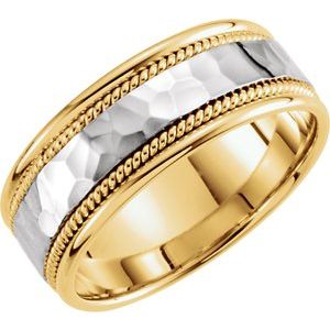 14K Yellow/White 8 mm Rope Design Band with Hammered Texture Size 10 - BN & CO JEWELRY