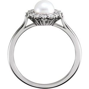 14K White Cultured White Freshwater Pearl & 1/3 CTW Natural Diamond Ring - BN & CO JEWELRY