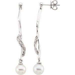 14K White Freshwater Cultured Pearl & .07 CTW Diamond Earrings - BN & CO JEWELRY