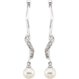 14K White Freshwater Cultured Pearl & .07 CTW Diamond Earrings - BN & CO JEWELRY