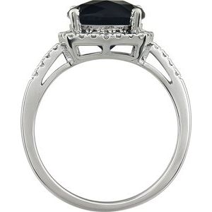 14K White Natural Black Onyx & .03 CTW Natural Diamond Ring - BN & CO JEWELRY