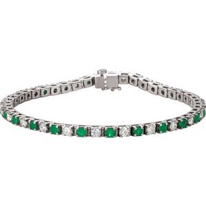 Platinum Natural Emerald & 2 1/3 CTW Natural Diamond Line 7" Bracelet - BN & CO JEWELRY