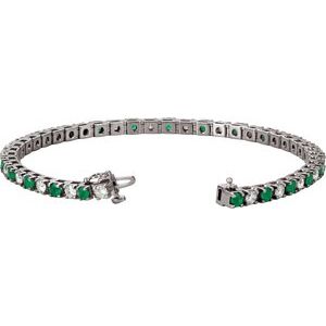 Platinum Natural Emerald & 2 1/3 CTW Natural Diamond Line 7" Bracelet - BN & CO JEWELRY