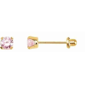 14K Yellow 3 mm Round Imitation Pink Cubic Zirconia Piercing Stud Earrings - BN & CO JEWELRY