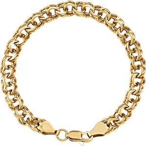 14K Yellow 7 mm Solid Double Link Charm 7" Bracelet - BN & CO JEWELRY