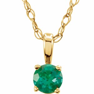 14K Yellow 3 mm Imitation Emerald Youth Solitaire 14" Necklace - BN & CO JEWELRY