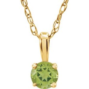 14K Yellow 3 mm Imitation Peridot Youth Solitaire 14" Necklace - BN & CO JEWELRY