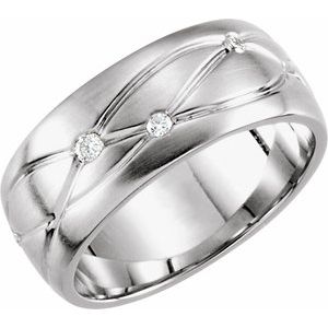 14K White 1/5 CTW Natural Diamond Grooved Band Size 7 - BN & CO JEWELRY