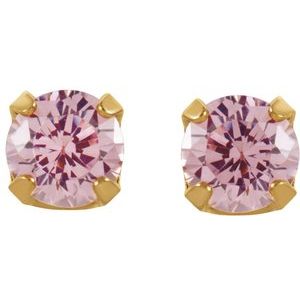 24K Gold-Washed Stainless Steel 3 mm Round Imitation Pink Cubic Zirconia Piercing Stud Earrings - BN & CO JEWELRY